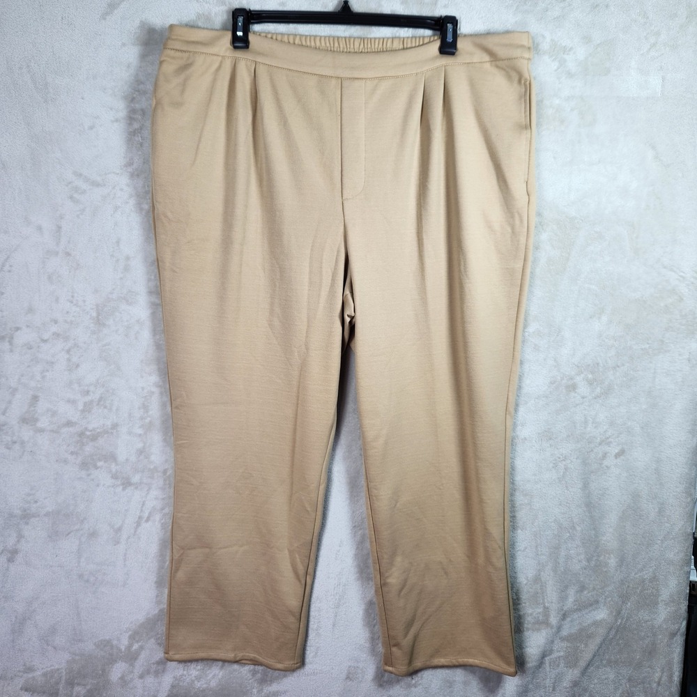 Studio Park Courtney Khondabi Pants Womens 2X Camel Straight Leg Pull On A608670